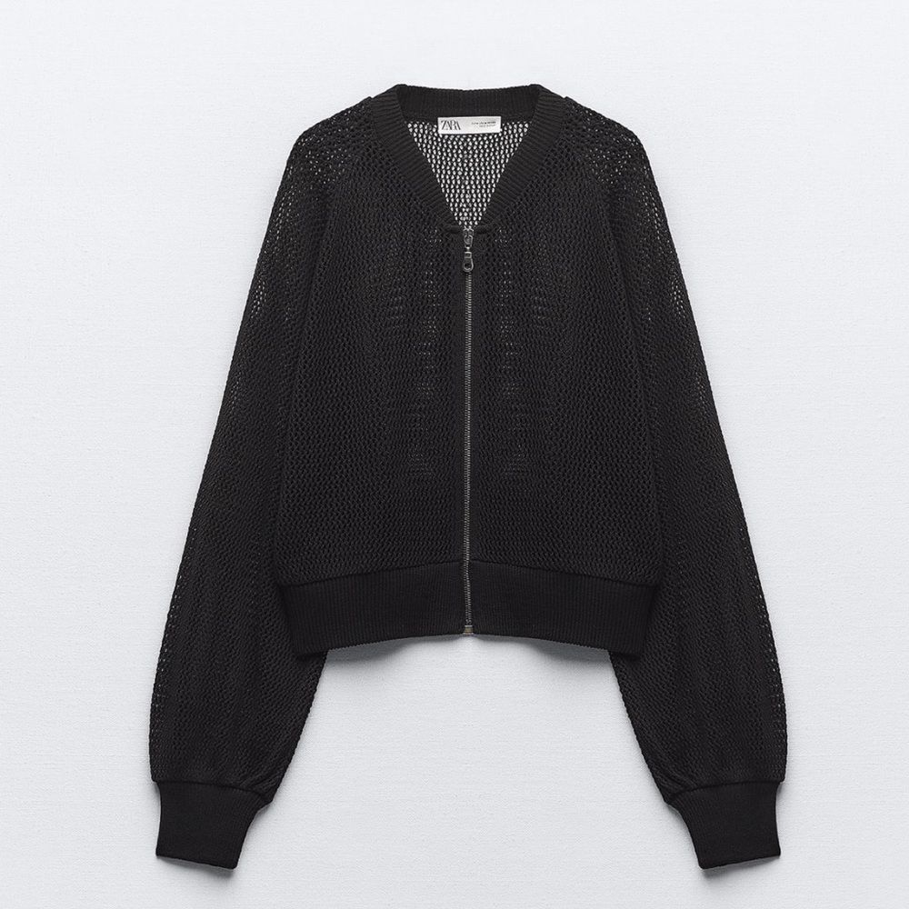 Zara mesh knit bomber cardigan top - Picture 4 of 7